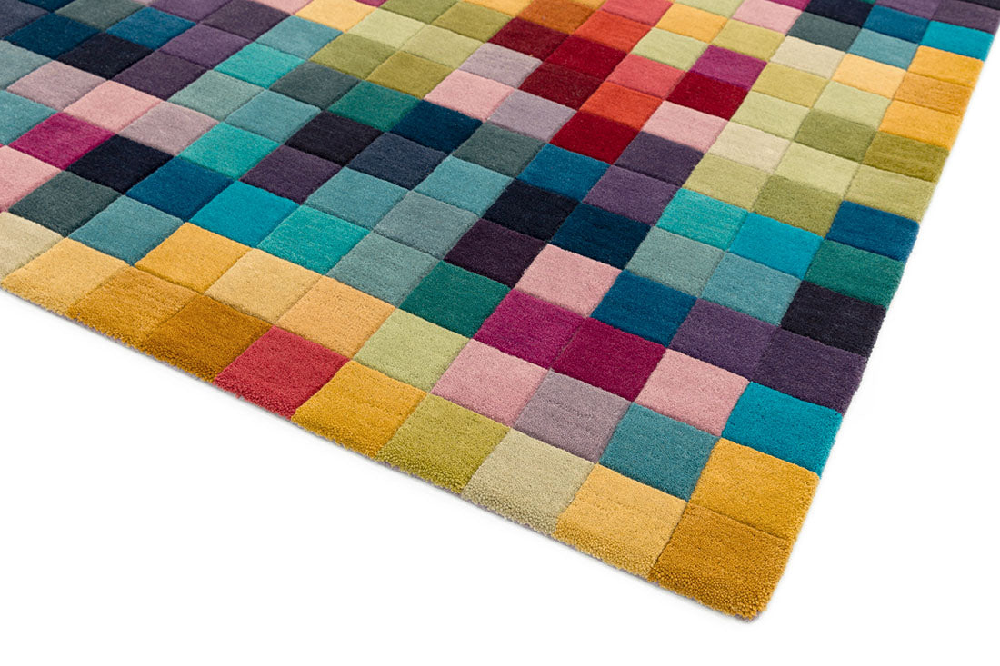 multicolour rug with a geometric box pattern
