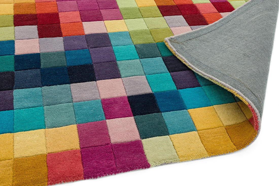 multicolour rug with a geometric box pattern