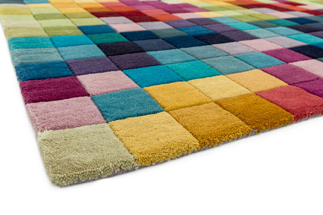 multicolour rug with a geometric box pattern