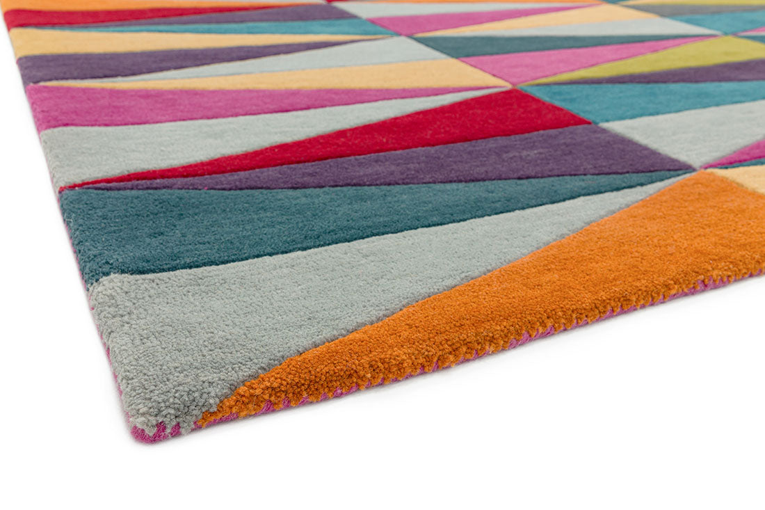 multicolour rug with a geometric triangle pattern