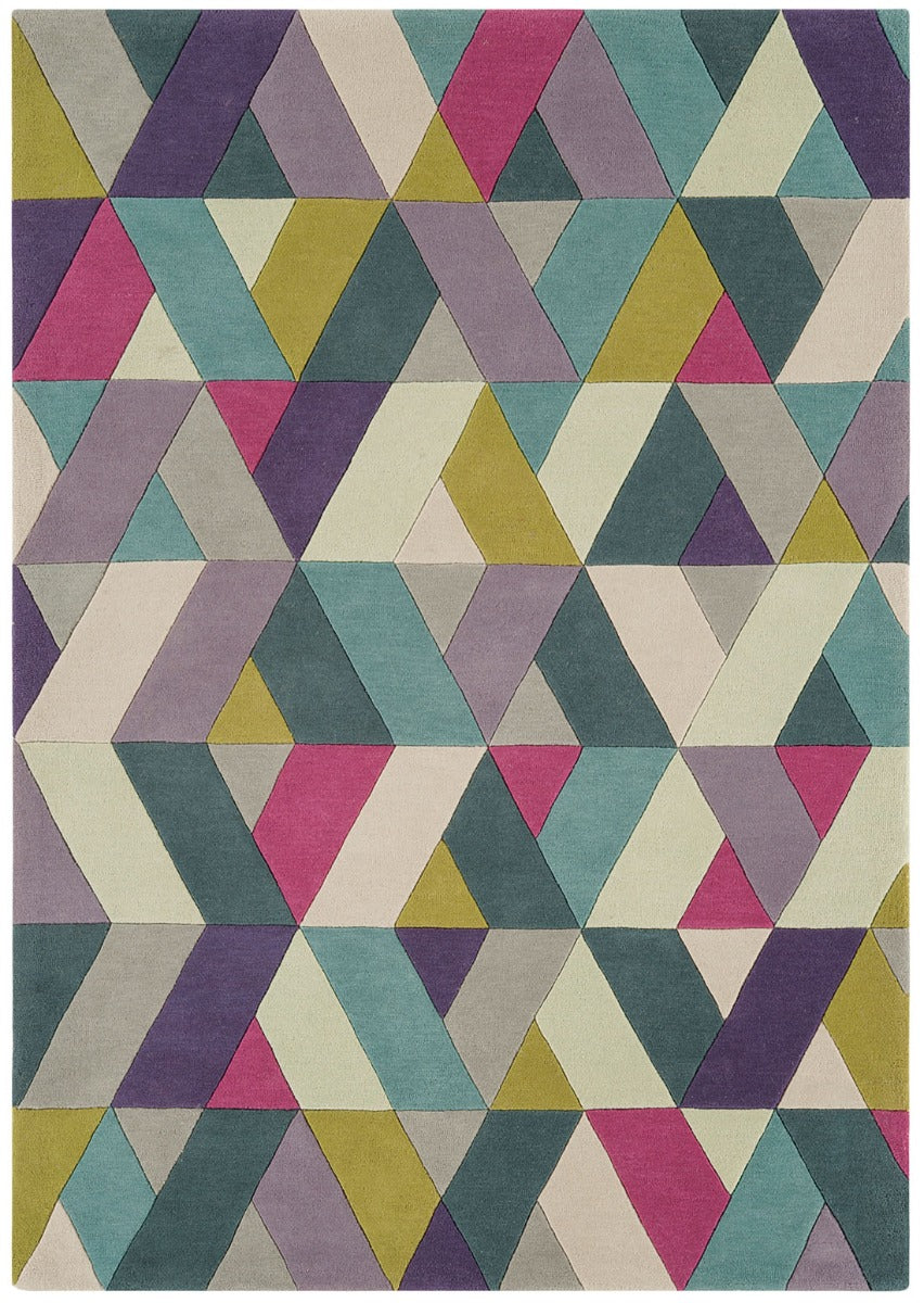 multicolour area rug with a geometric triangle design