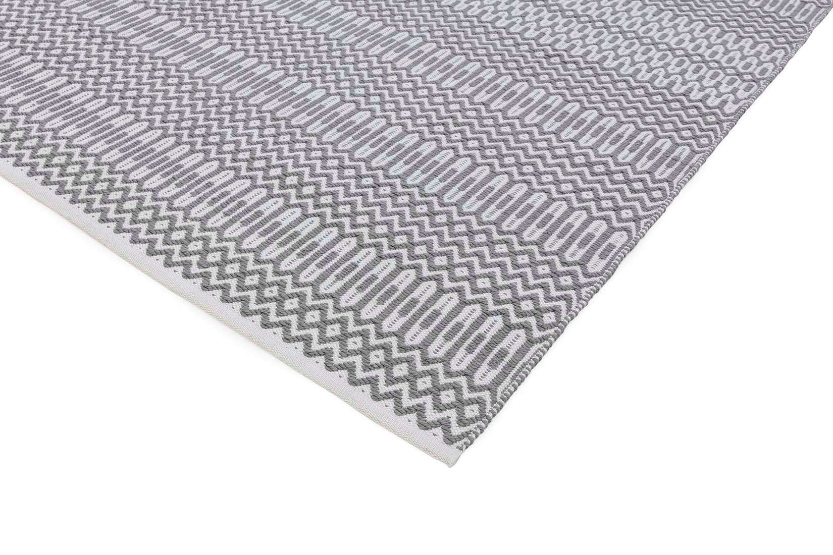 grey indoor/outdoor rug with geometric design