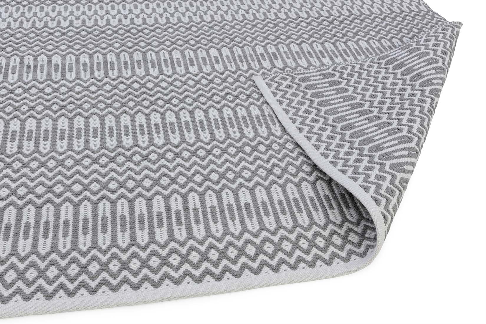 grey indoor/outdoor rug with geometric design
