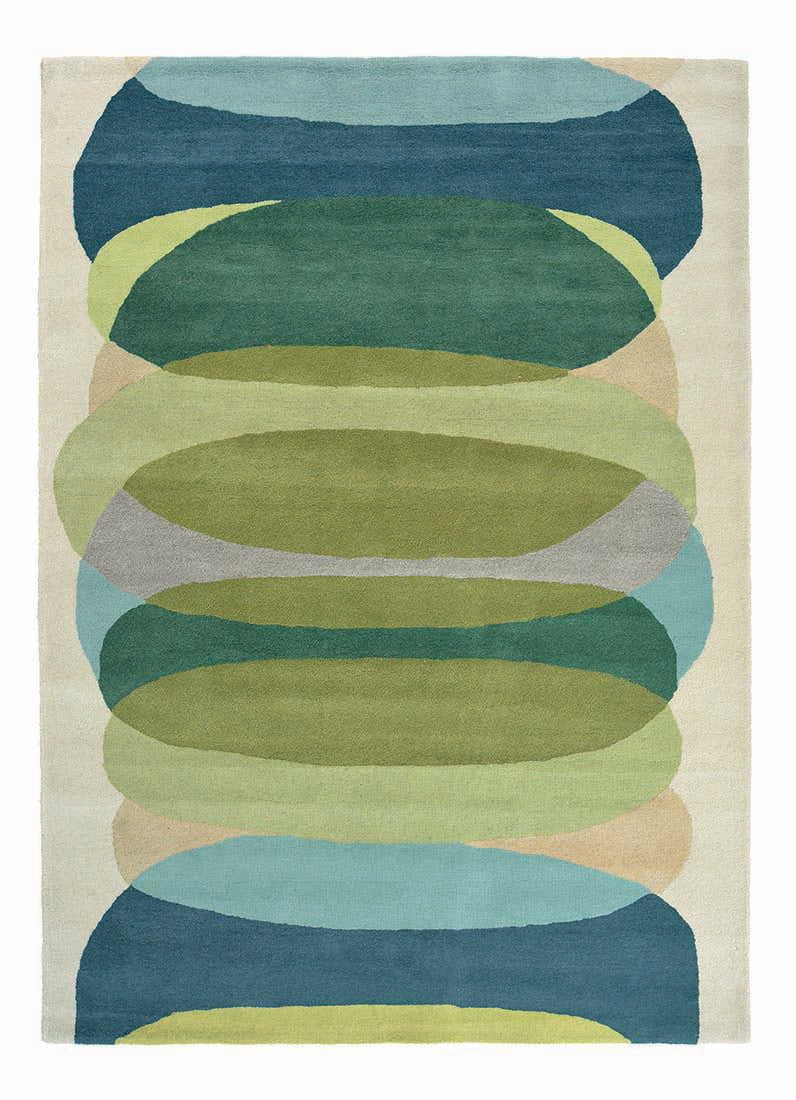 green wool rug with astract design