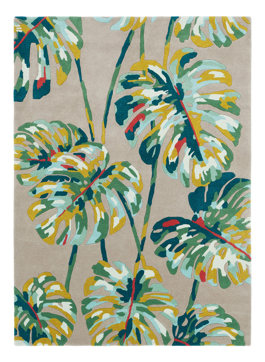 Harlequin rug with a multicolour leaf pattern