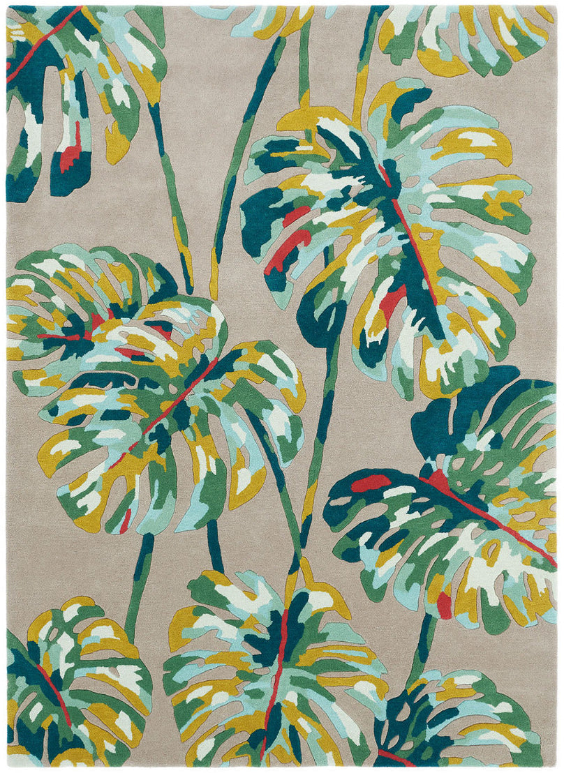 Harlequin rug with a multicolour leaf pattern