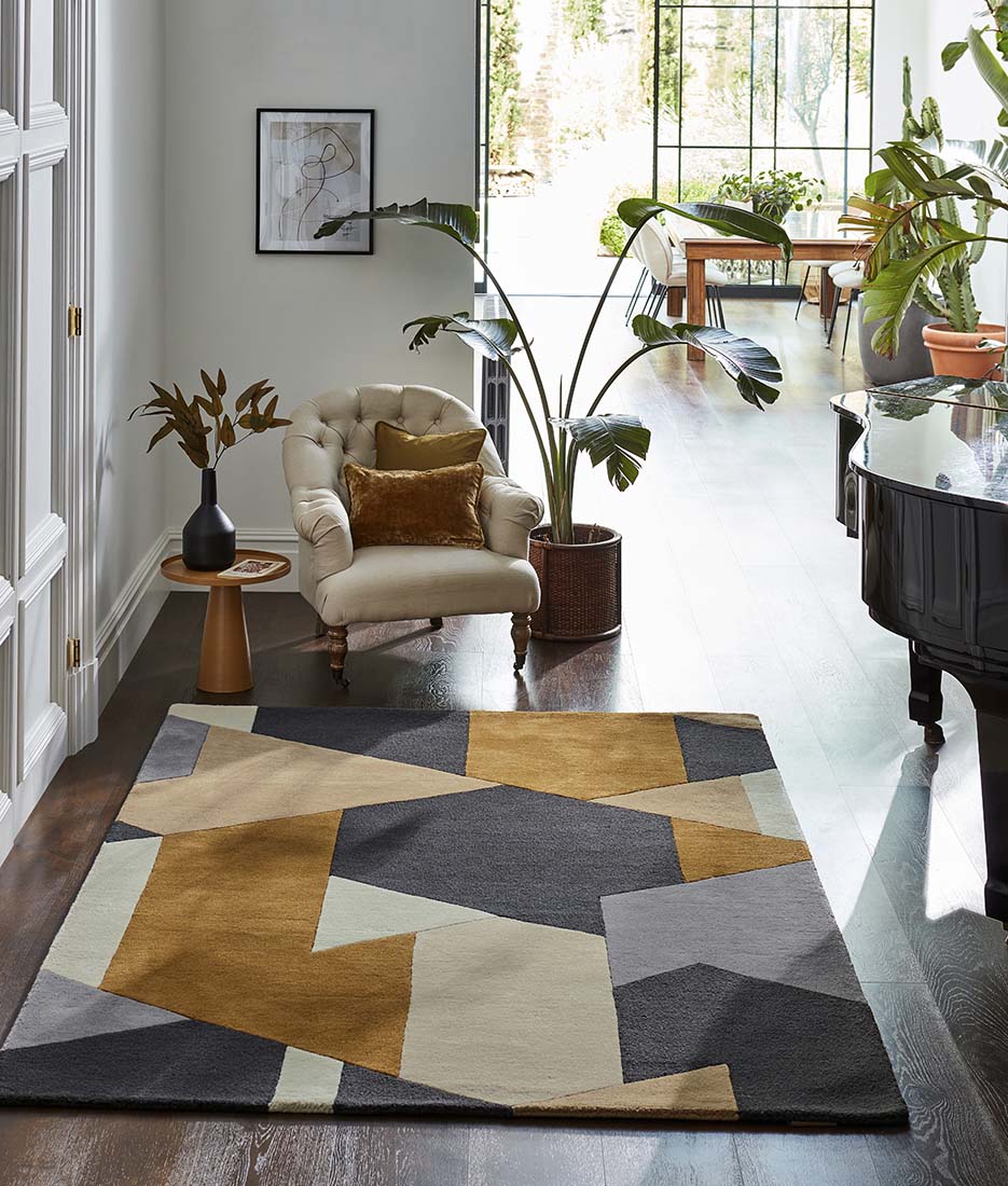 abstract wool rug in orange