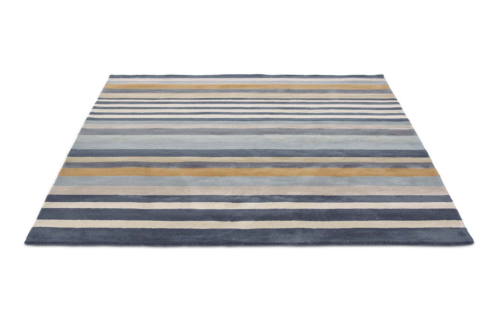 wool rug with blue stripe design