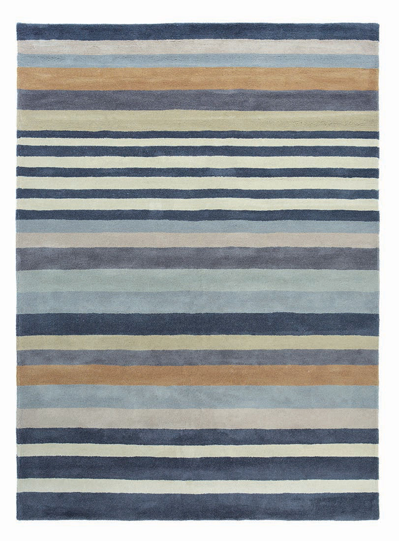 wool rug with blue stripe design