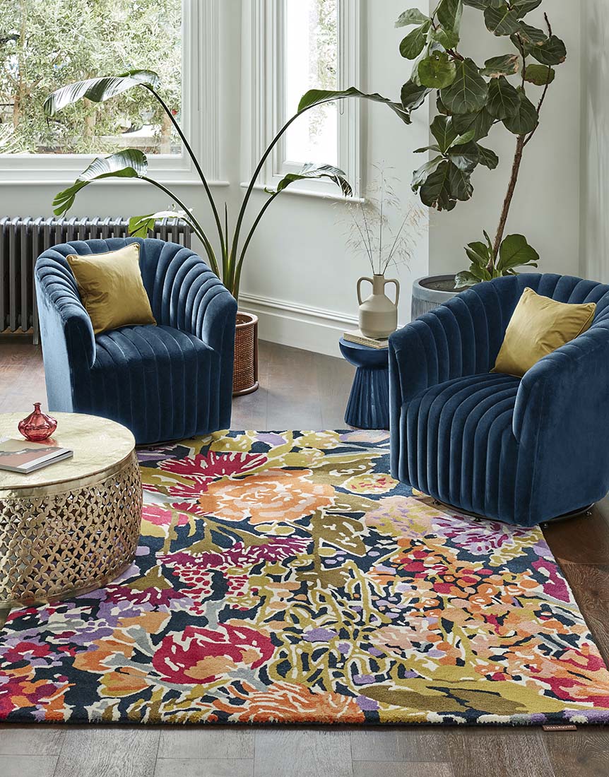 floral rug in orange