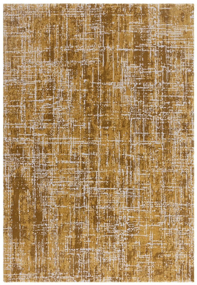 Modern flatweave rug with abstract gold design