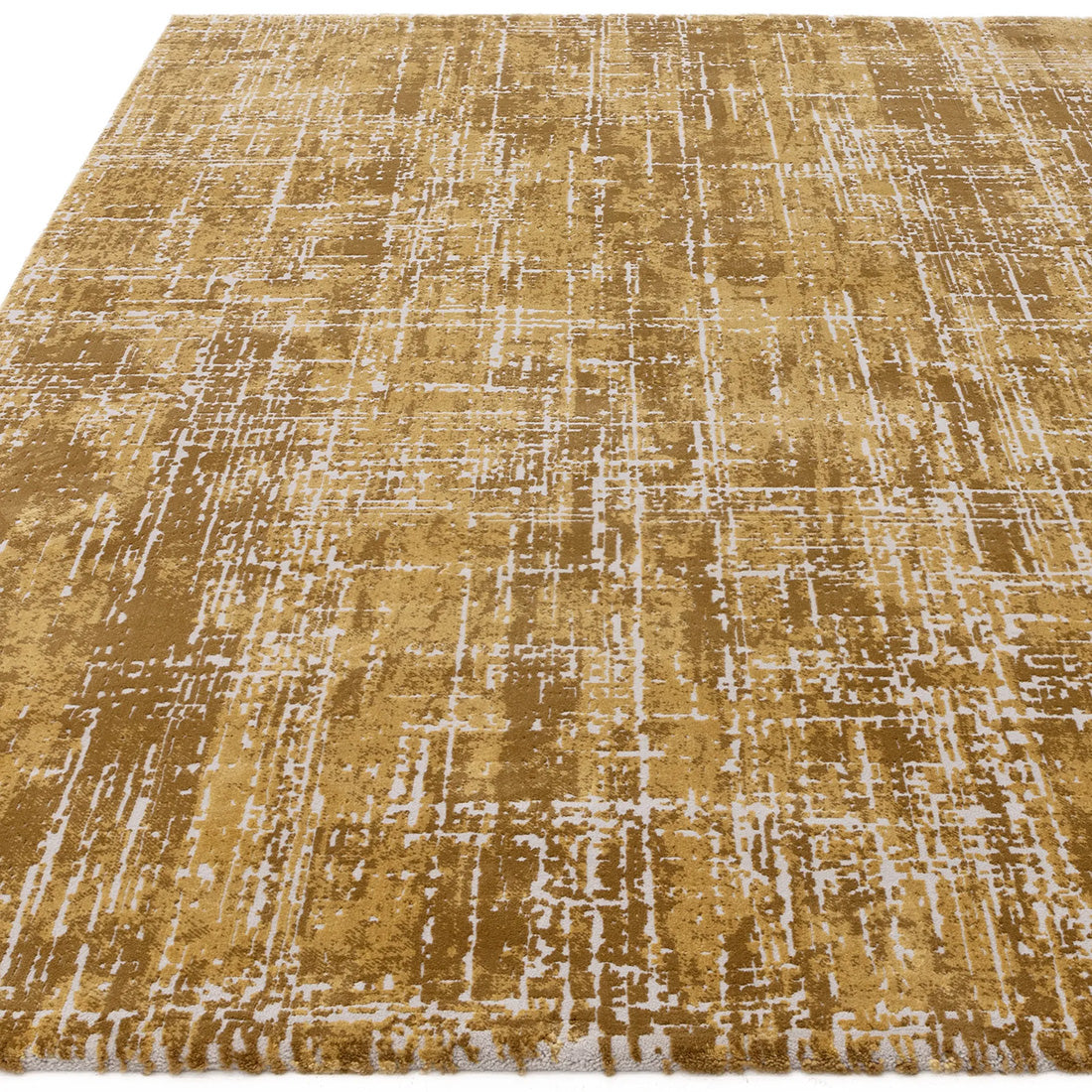 Modern flatweave rug with abstract gold design