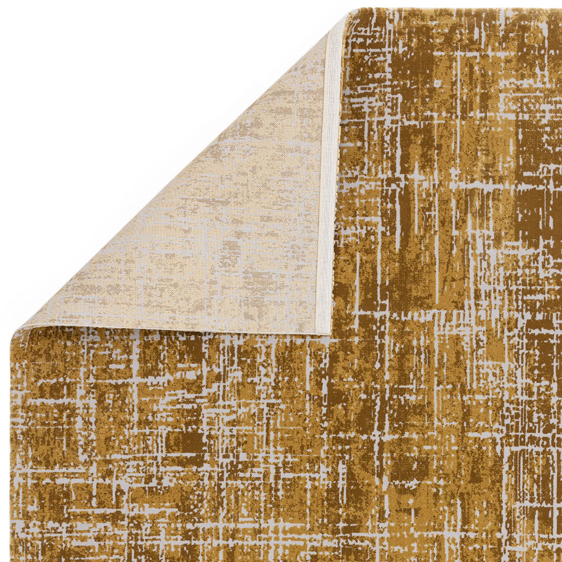 Modern flatweave rug with abstract gold design