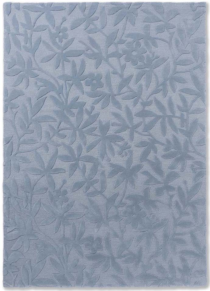 Blue wool rug with hand carved floral motifs
