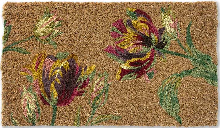 Coir doormat with multicolour tulip pattern