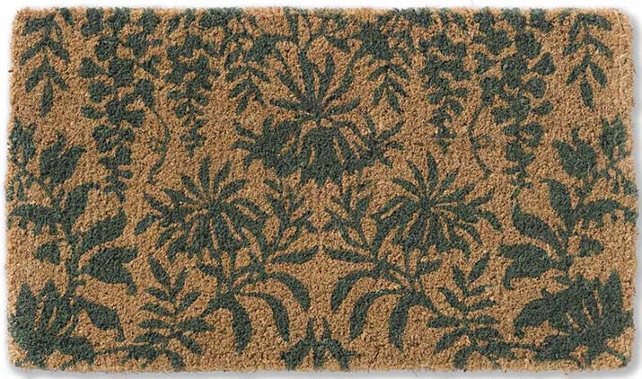 Coir doormat with green floral pattern