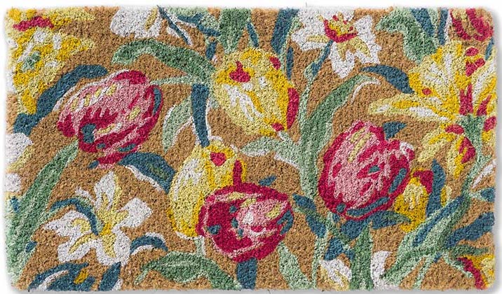 Coir doormat with multicolour tulip pattern
