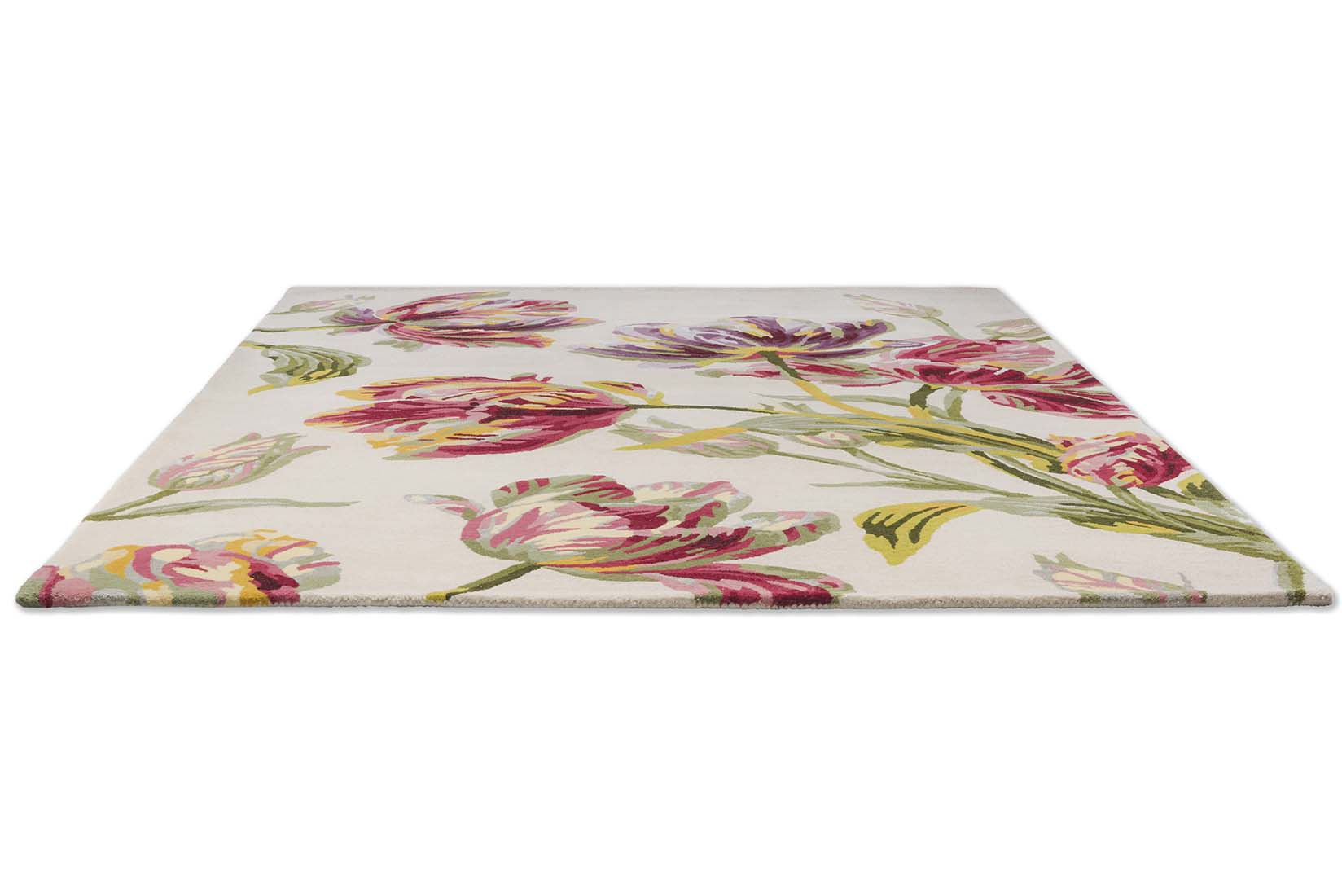 Cream wool and viscose rug with tulip design