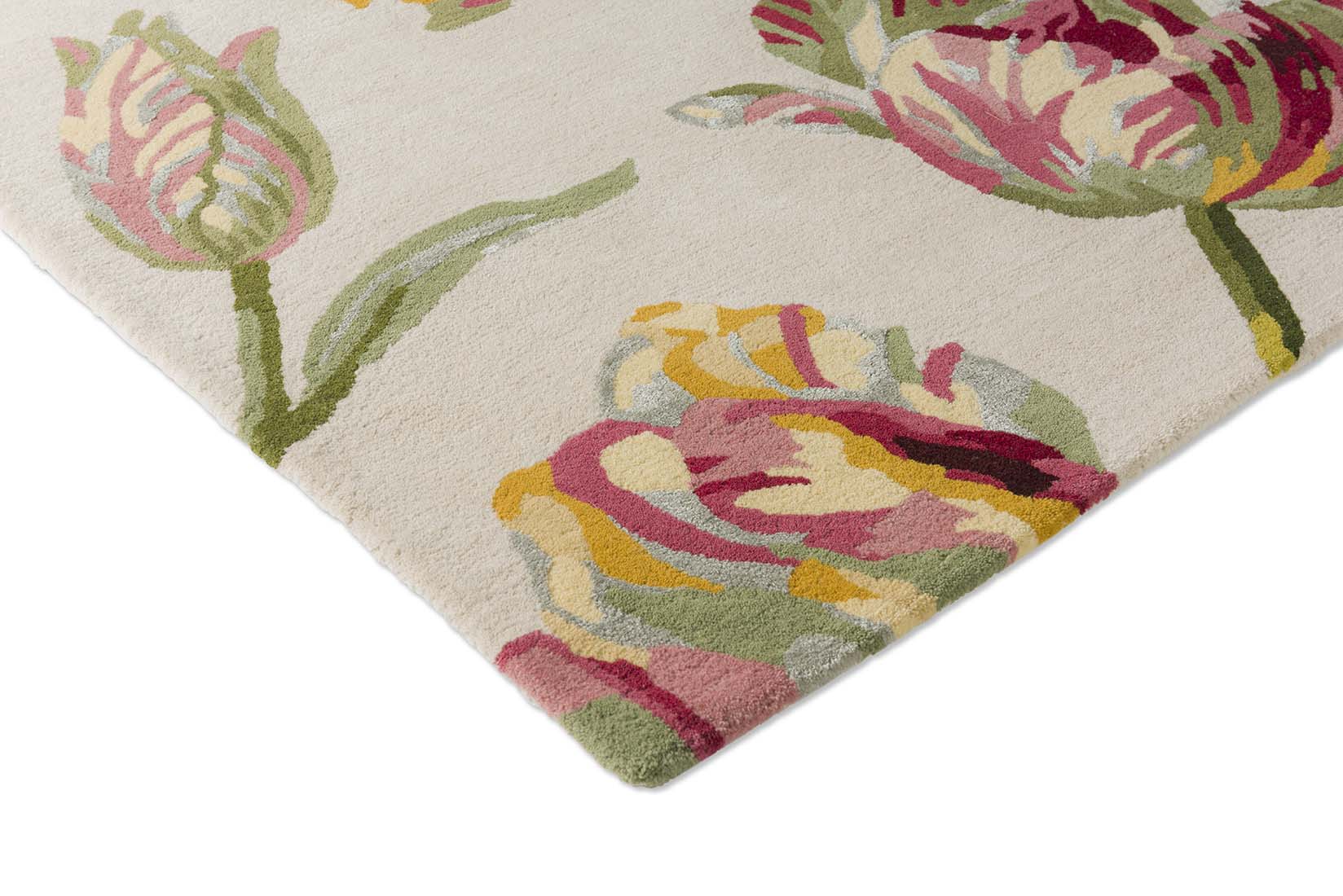 Cream wool and viscose rug with tulip design