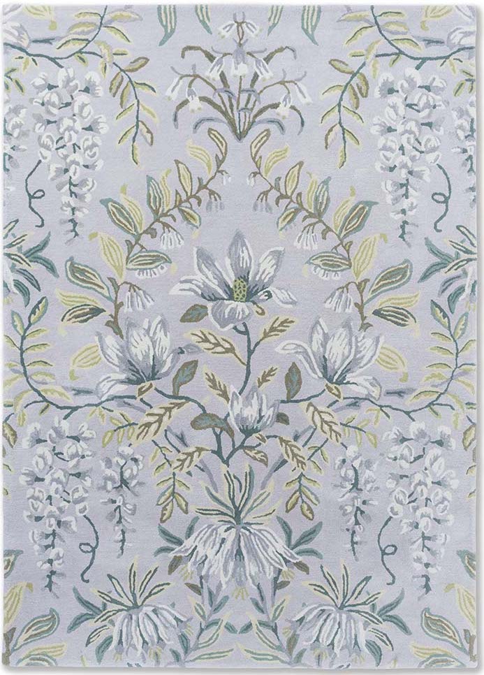 Grey wool and viscose rug with floral design