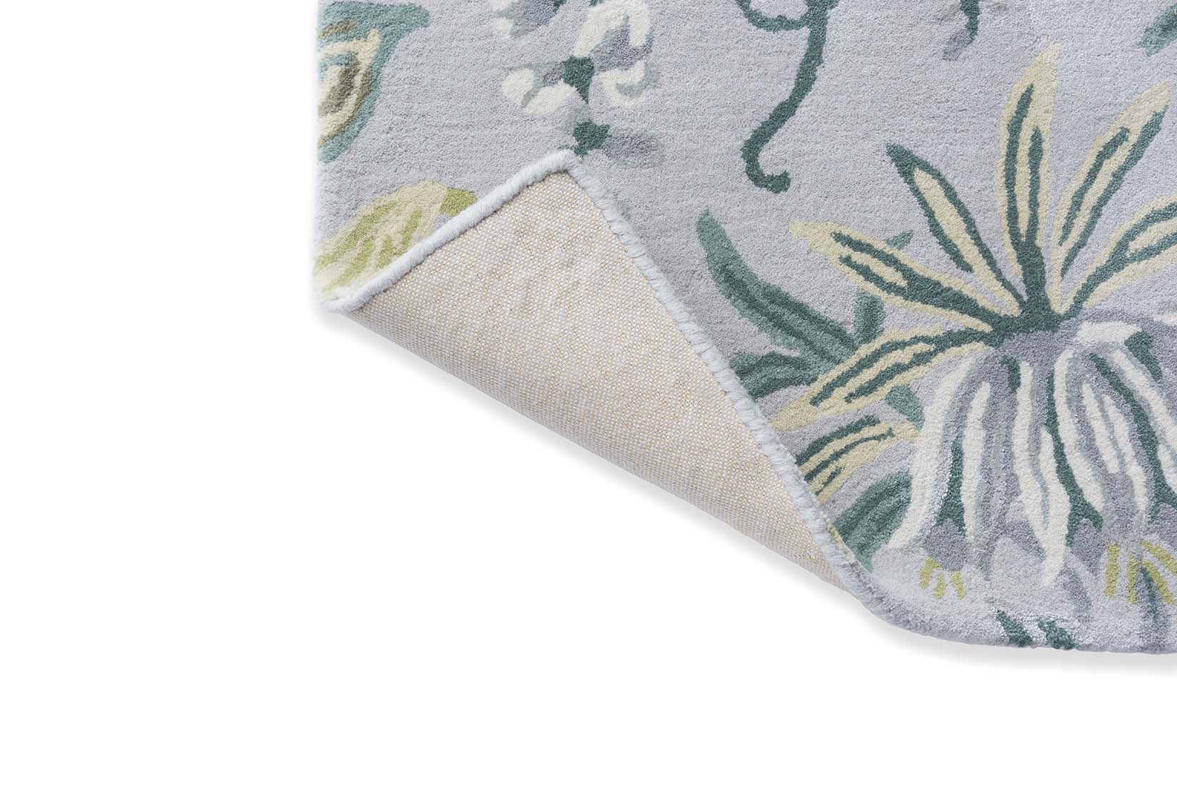 Grey wool and viscose rug with floral design