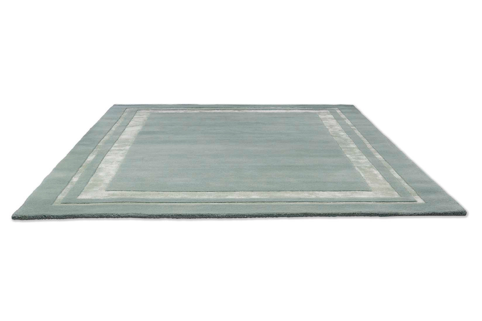 Plain green and blue wool and viscose rug