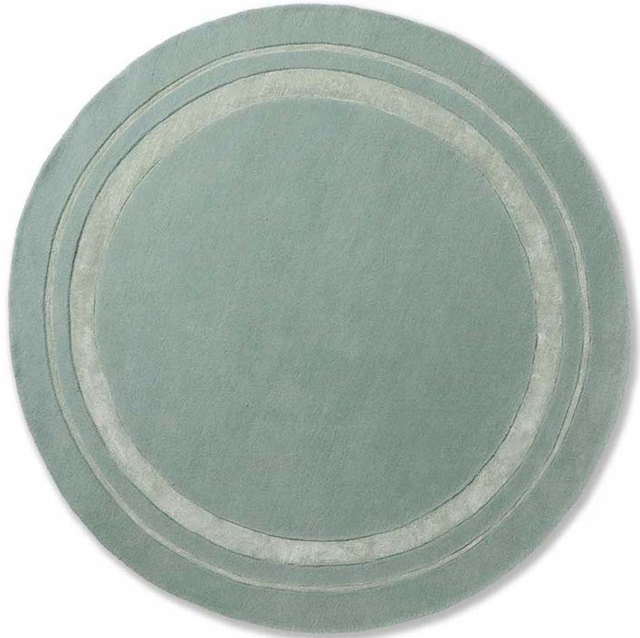 Plain green and blue wool and viscose circle rug