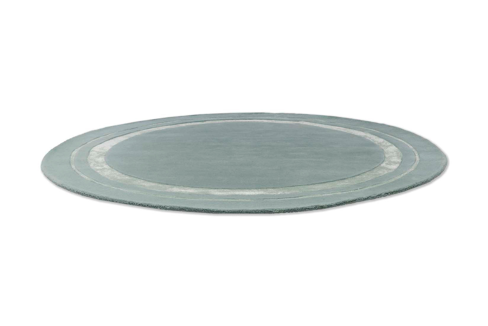 Plain green and blue wool and viscose circle rug