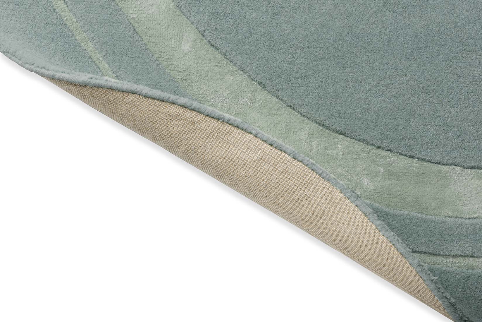 Plain green and blue wool and viscose circle rug