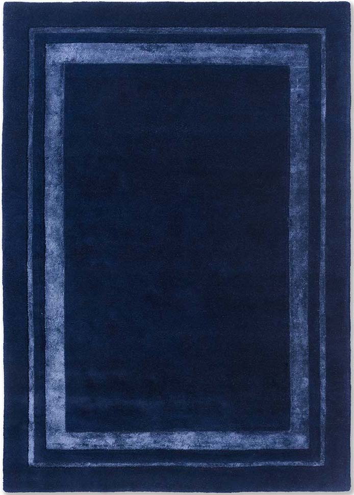 Plain blue wool and viscose rug