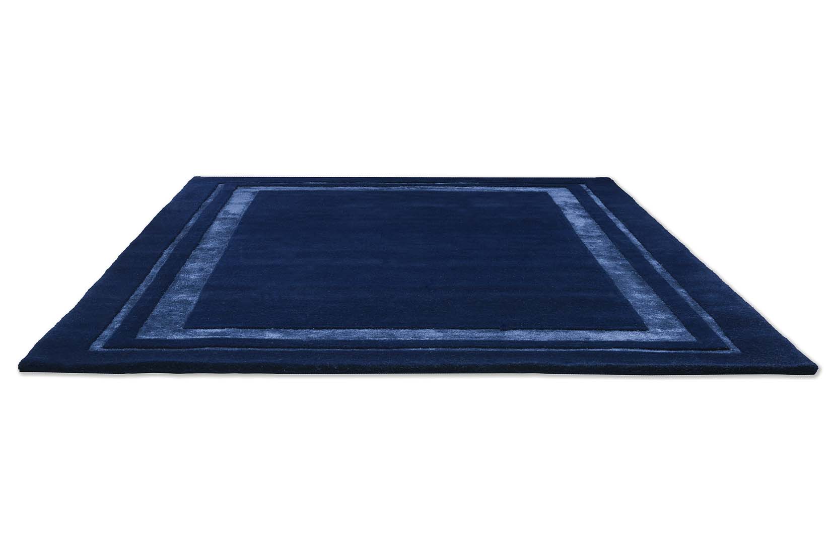 Plain blue wool and viscose rug