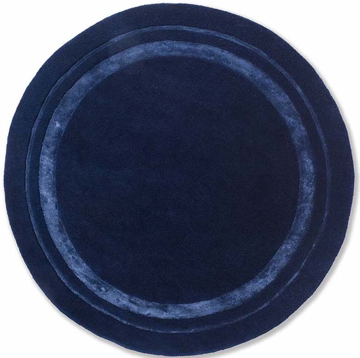 Plain blue wool and viscose circular rug