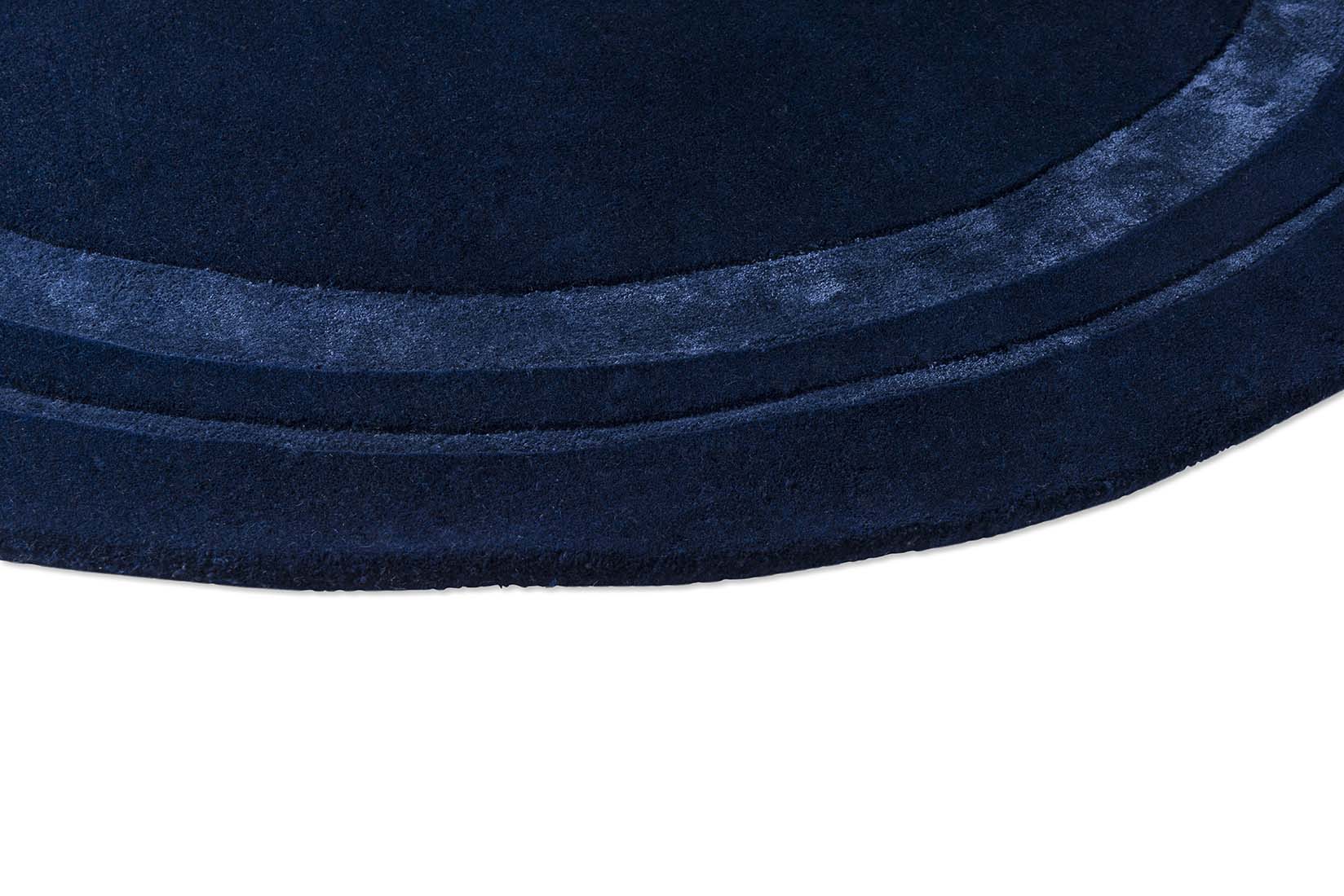 Plain blue wool and viscose circular rug