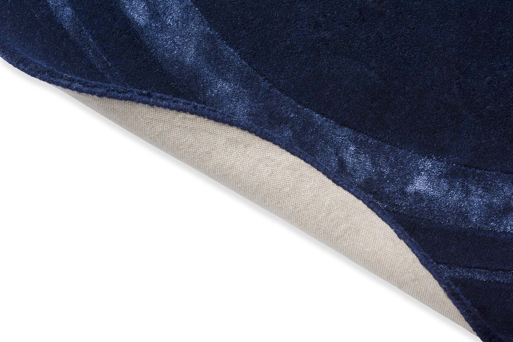 Plain blue wool and viscose circular rug