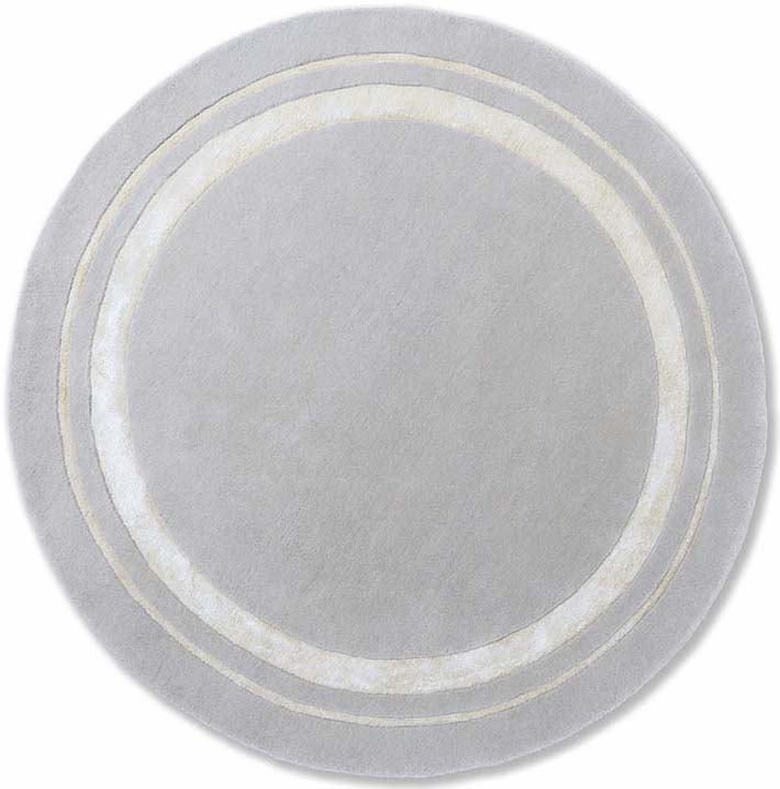 Plain grey and silver wool and viscose circle rug