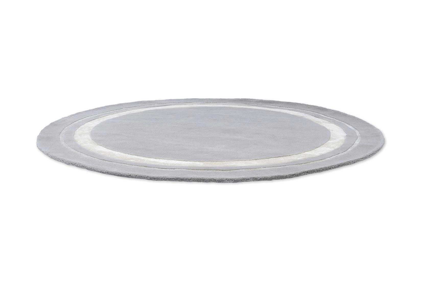 Plain grey and silver wool and viscose circle rug