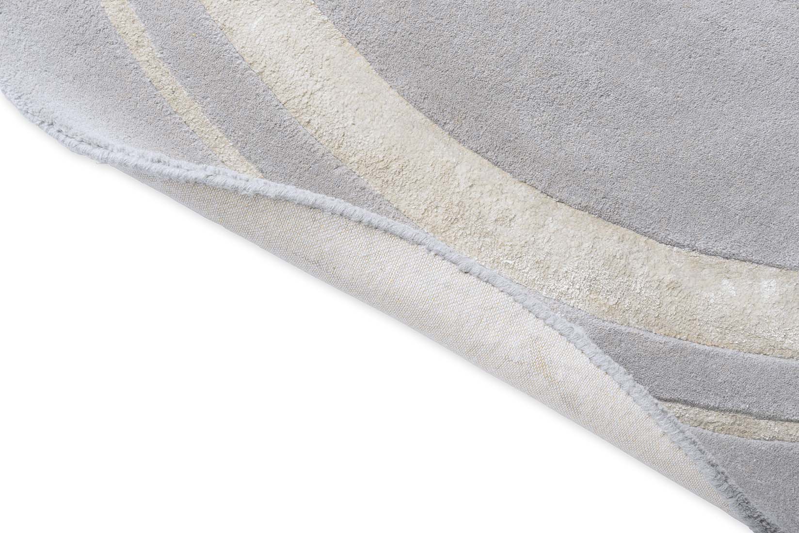 Plain grey and silver wool and viscose circle rug