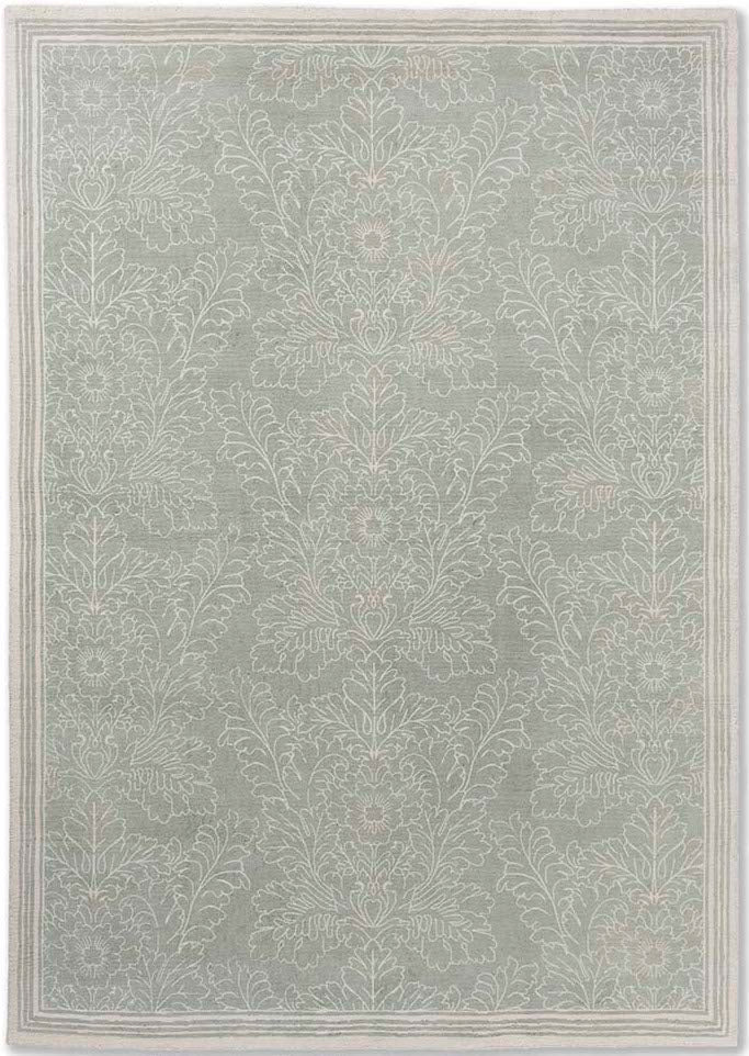 Green cotton rug in damask pattern