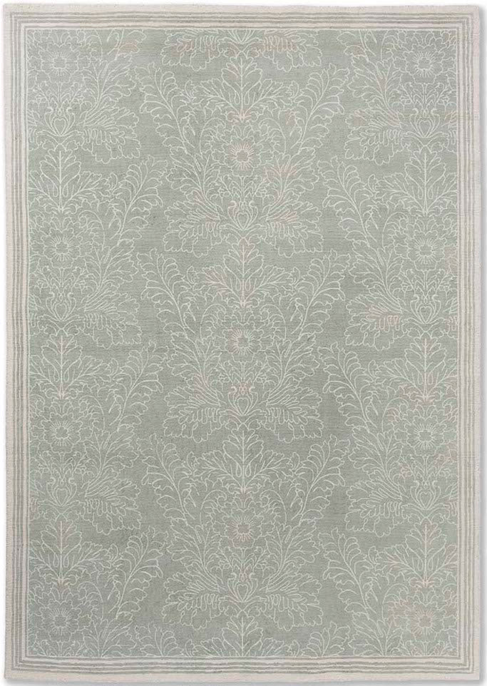 Green cotton rug in damask pattern
