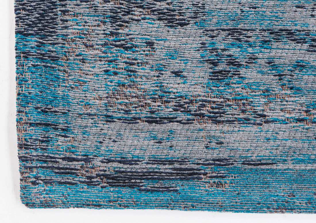 Grey and blue flatweave rug with faded persian design