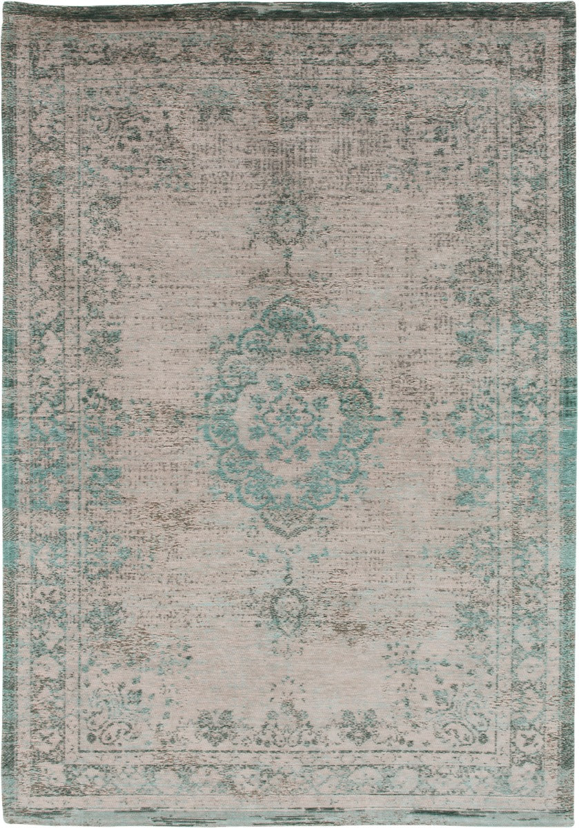 Grey flatweave rug with faded green persian design