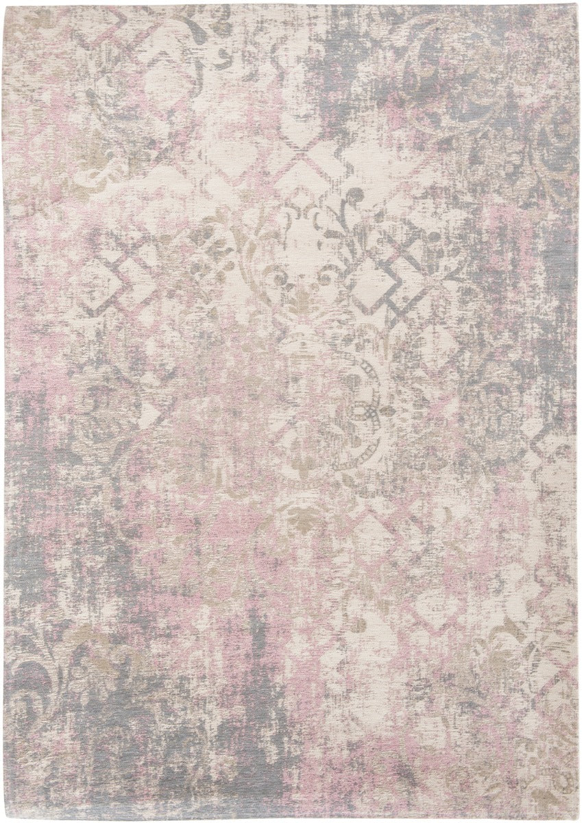Ivory flatweave with faded floral and arabic pattern in beige and grey