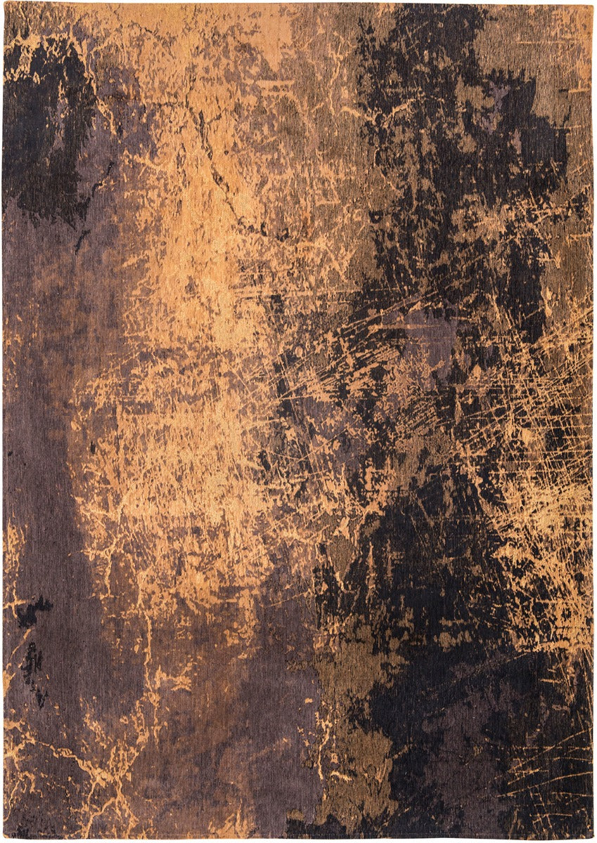 Flatweave rug with faded jagged abstract design in copper and charcoal