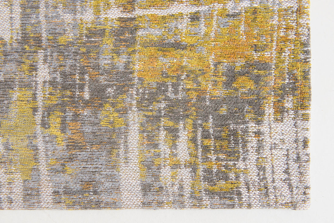 Flatweave rug with abstract stripe pattern in yellow, grey and ivory white