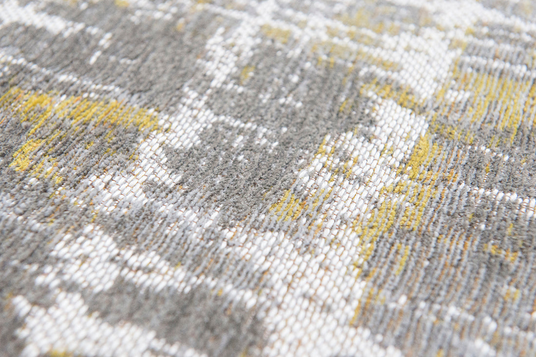 Flatweave rug with abstract stripe pattern in yellow, grey and ivory white