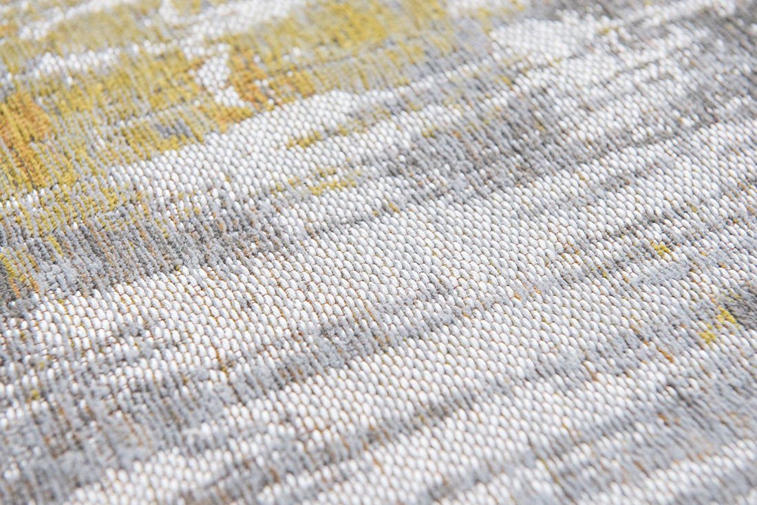 Flatweave rug with abstract stripe pattern in yellow, grey and ivory white
