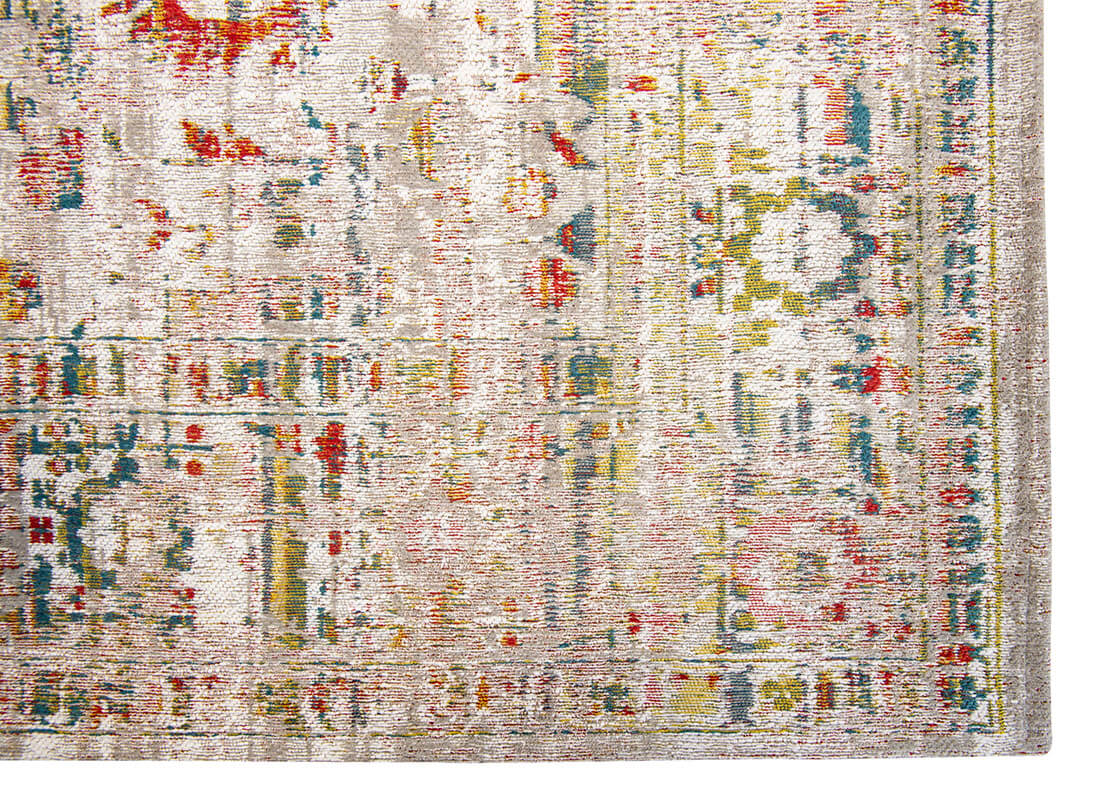 Distressed beige rug with turkish floral medallions and border in teal