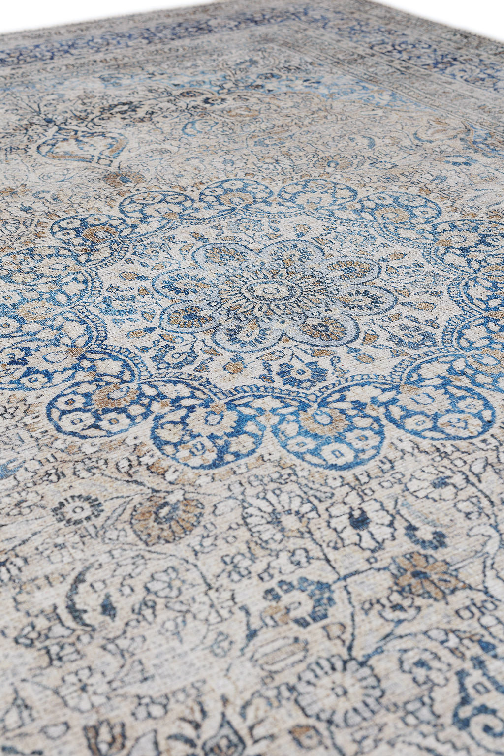 Blue and grey bordered vintage style rug