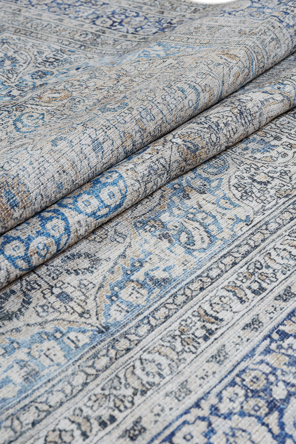 Blue and grey bordered vintage style rug