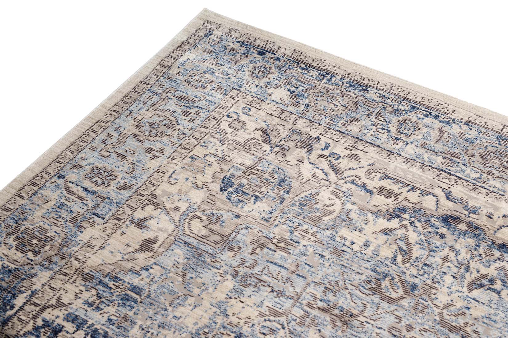 Persian style area rug in blue and grey